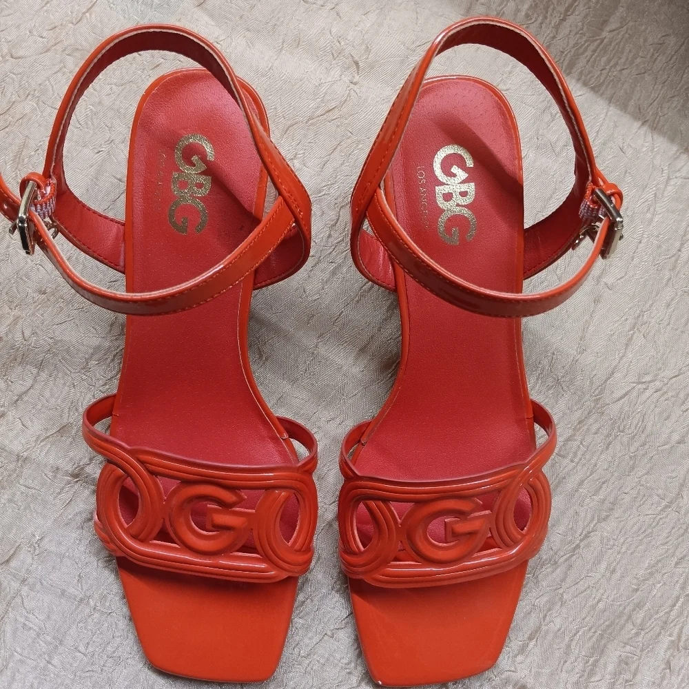 GBG Los Angeles Vibrant Orange Block Heels